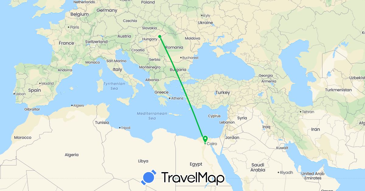 TravelMap itinerary: driving, bus in Hungary, Russia (Europe)
